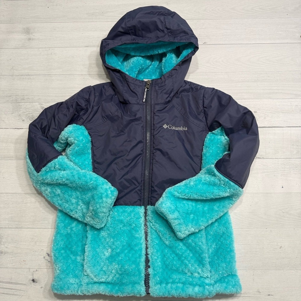 Columbia girls navy blue and aqua fleece jacket‎ size 7/8